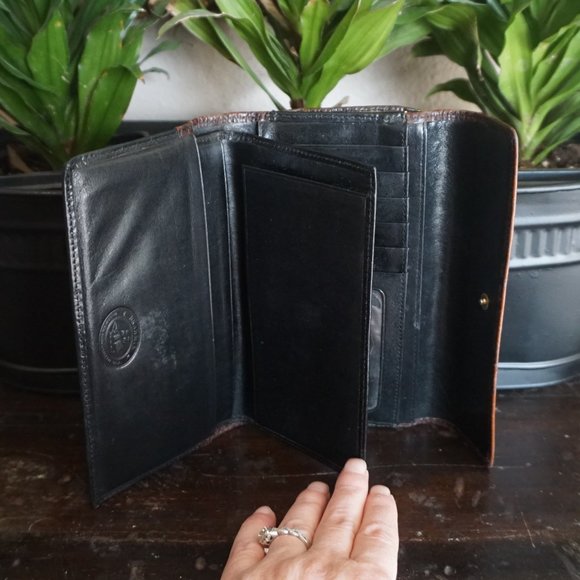 Brahmin Vintage Purse Bag and Wallet Black Leather and Croc Embossed